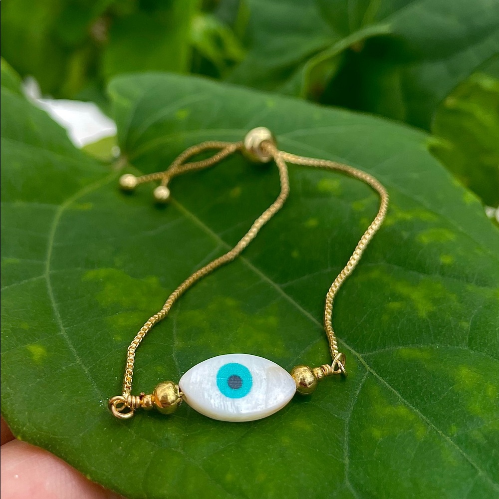 Unus Oculus Adjustable Bracelet, Evil Eye Bracelet, Gold Plated Jewelry
